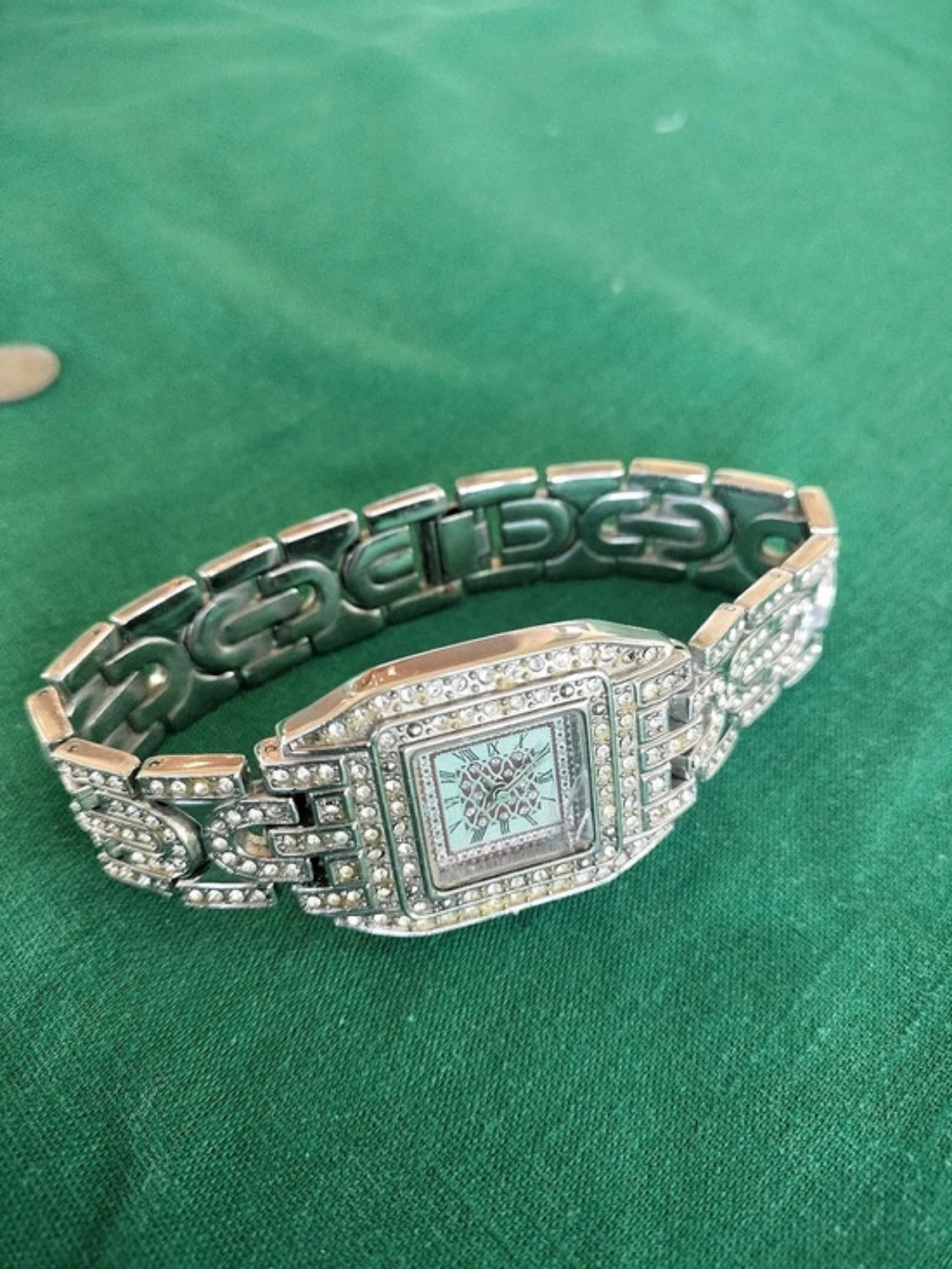 Geneva Crystal Embellished Silver-Tone Watch Art Deco
(Read)